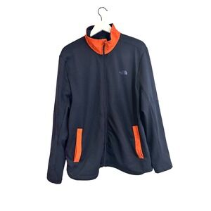 The North Face Mens Full Zip Fleece Jacket Orange‎ Collar Navy Blue L